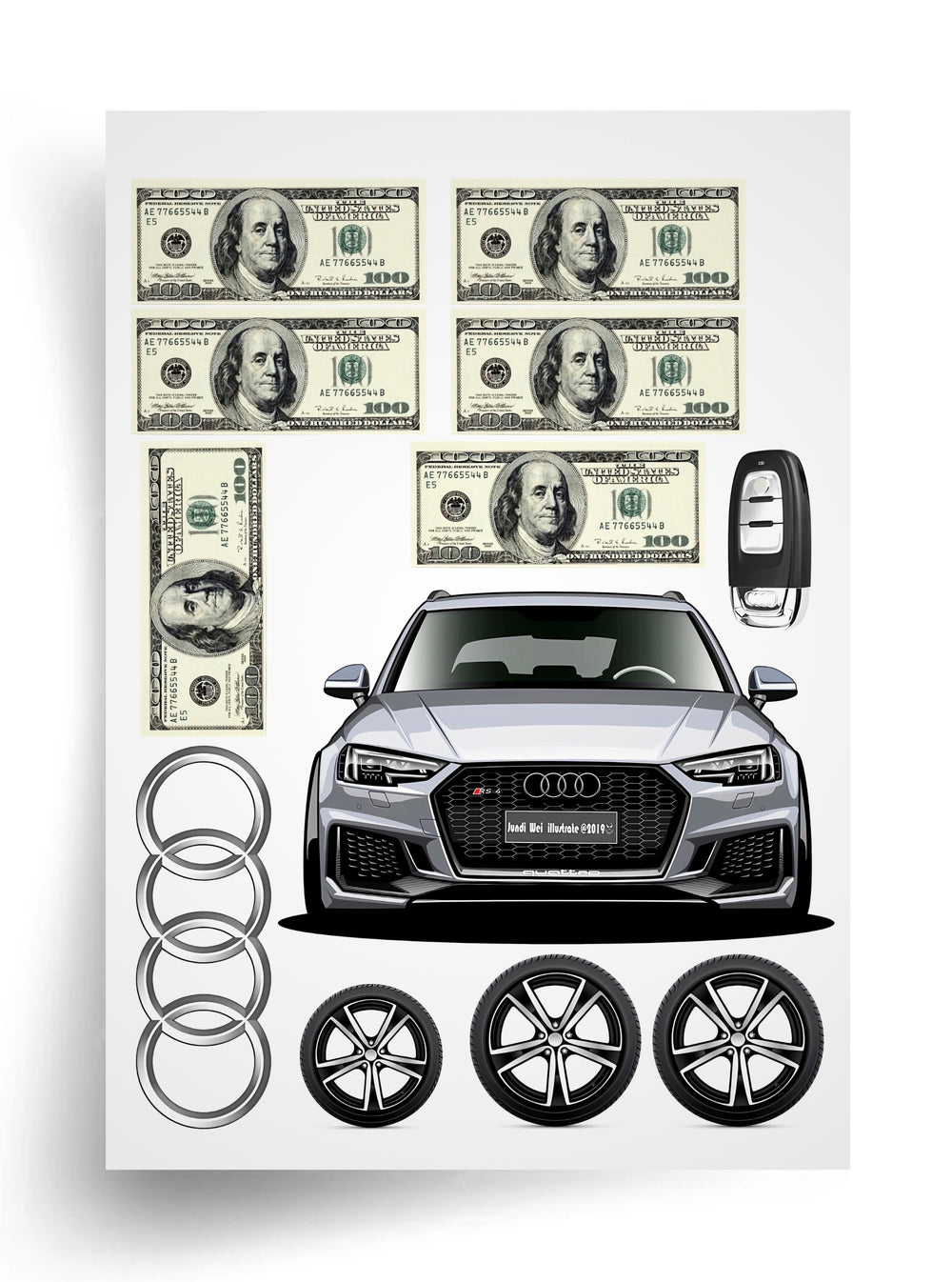 Макет "Audi и доллары" для пищевой печати А4
